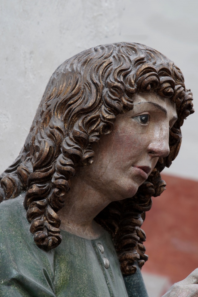 Late Gothic sculpture of St John the Evangelist, 1497 , detail